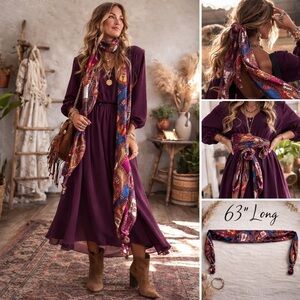 Lane Bryant Multicolor Paisley Silky Long Scarf Boho Luxe Statement